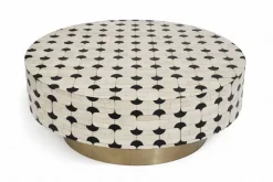 Mesa de Centro Redonda de Hueso con Taracea Bicolor MB-228443