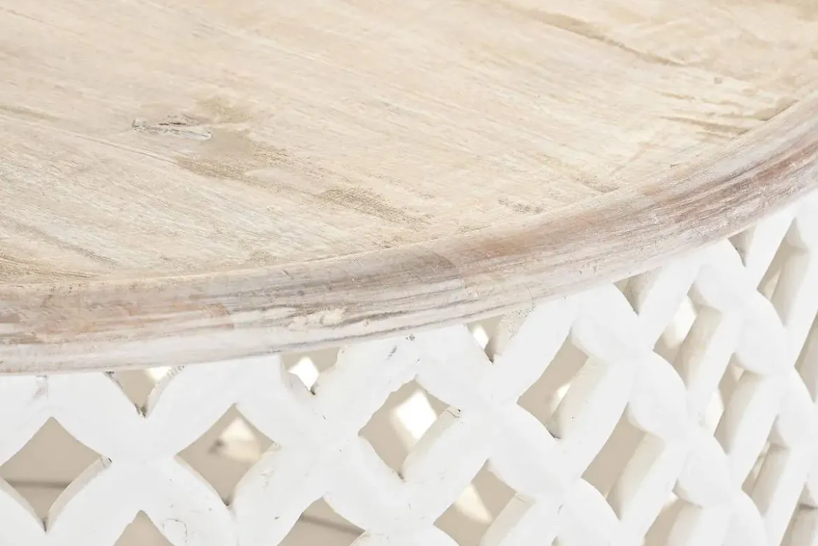 Mesa de Centro Redonda de Madera de Mango Natural MB-199887