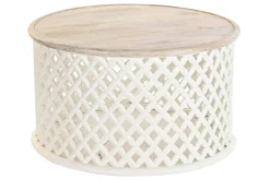 Mesa de Centro Redonda de Madera de Mango Natural MB-199887