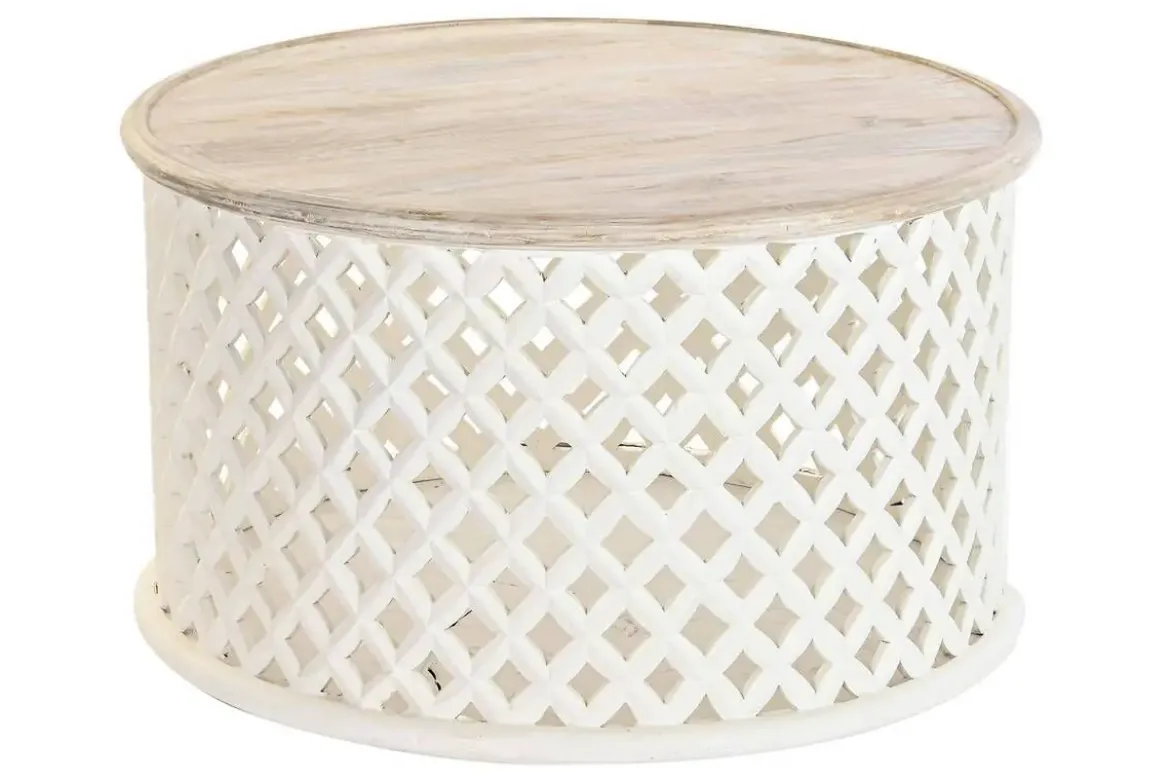 Mesa de Centro Redonda de Madera de Mango Natural MB-199887