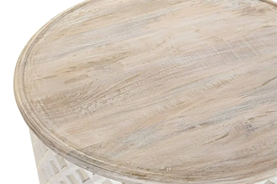 Mesa de Centro Redonda de Madera de Mango Natural MB-199887