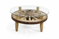 Mesa de Centro Redonda de Madera y Cristal Tipo Rueda MB-227816