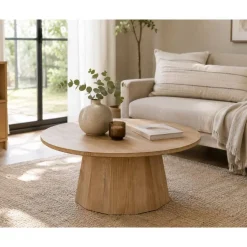 Mesa de Centro Redonda de Madera de Abeto 89 cm MB-230873