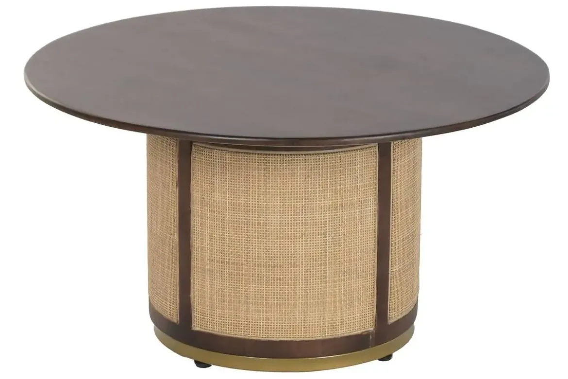Mesa de Centro Redonda de Madera de Mango Marrón Oscuro MB-222843
