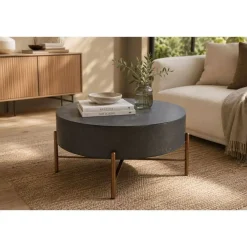 Mesa de Centro Redonda de Madera de Mango Negra MB-205747