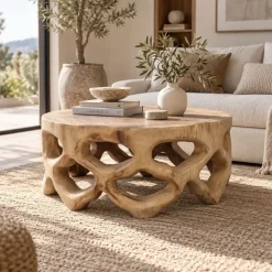 Mesa de Centro Redonda de Madera de Suar 70 cm 32-227
