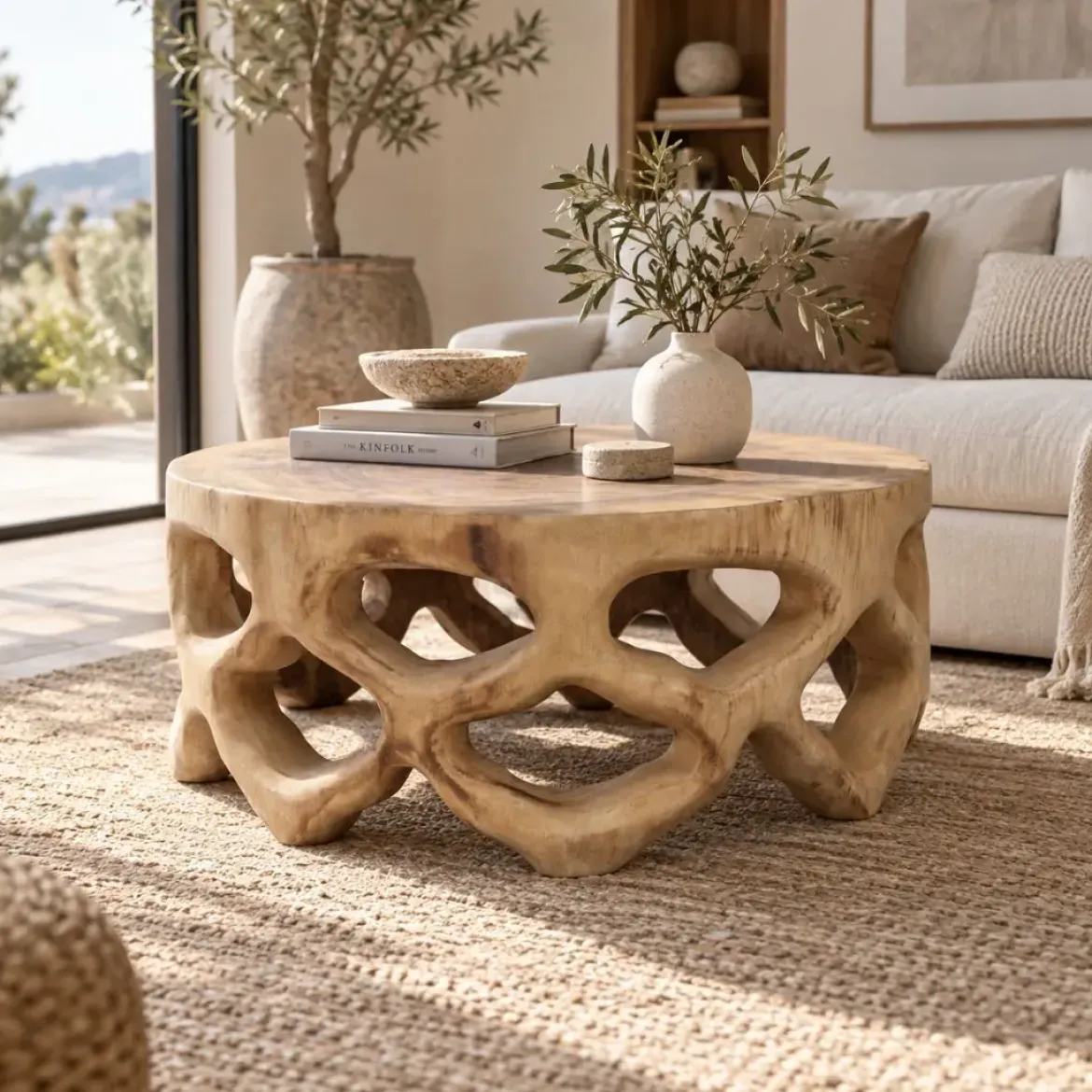 Mesa de Centro Redonda de Madera de Suar 70 cm 32-227