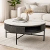 Mesa de Centro Redonda de Mango Negro con Mármol MB-201161