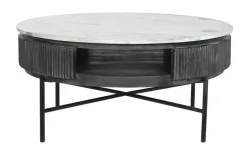 Mesa de Centro Redonda de Mango Negro con Mármol MB-201161