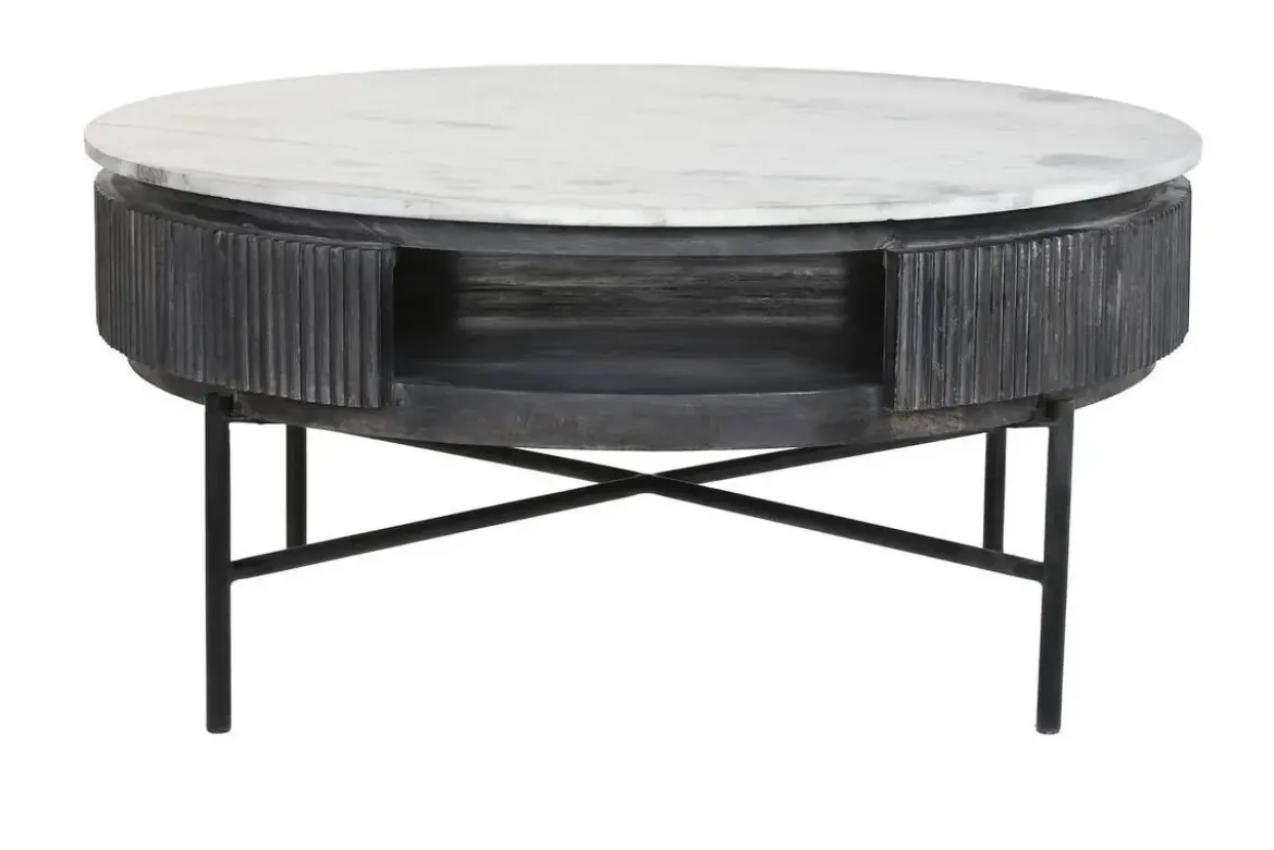 Mesa de Centro Redonda de Mango Negro con Mármol MB-201161