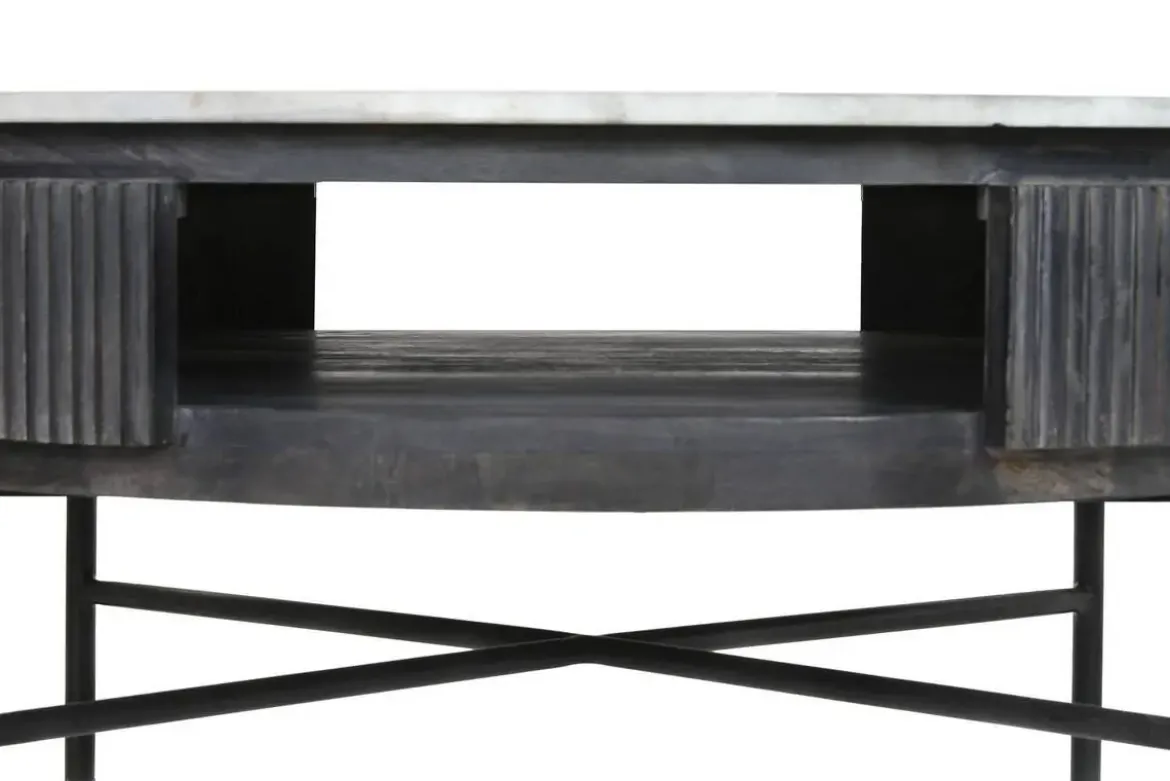 Mesa de Centro Redonda de Mango Negro con Mármol MB-201161