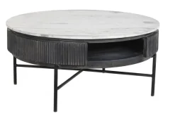 Mesa de Centro Redonda de Mango Negro con Mármol MB-201161