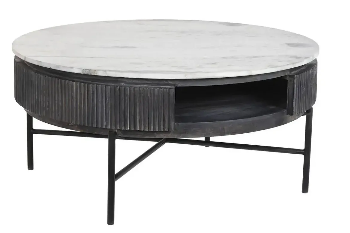 Mesa de Centro Redonda de Mango Negro con Mármol MB-201161