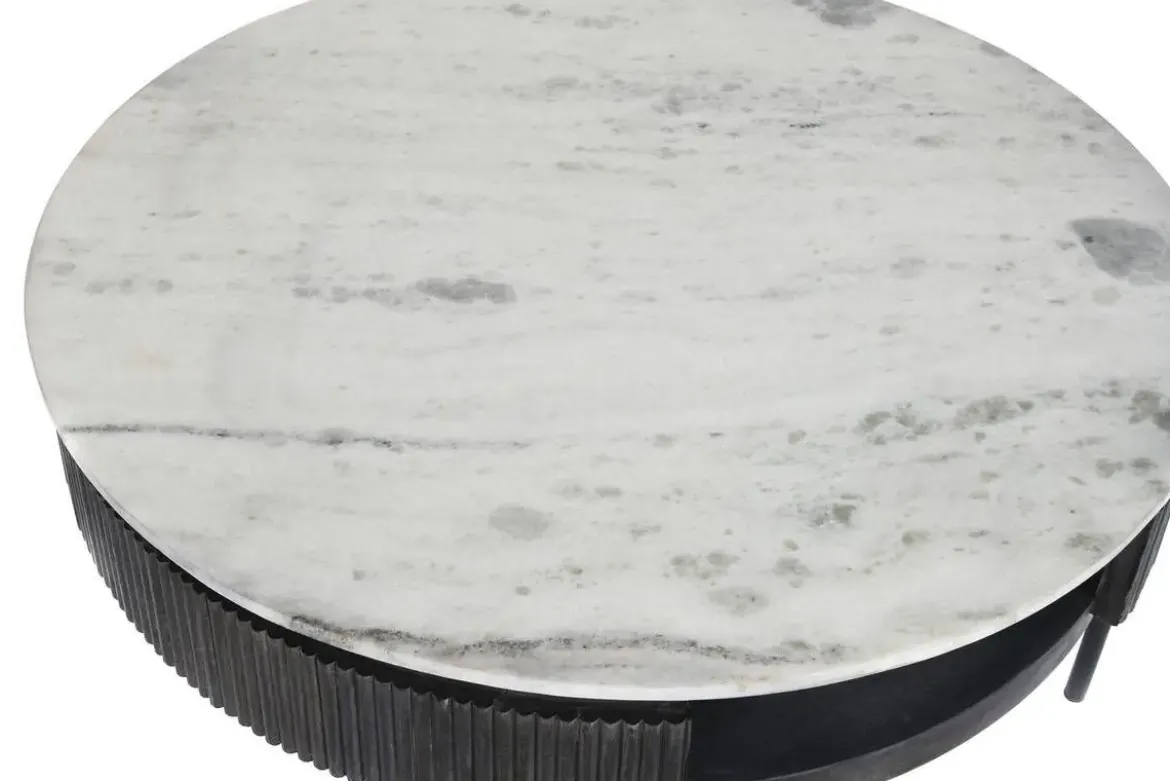Mesa de Centro Redonda de Mango Negro con Mármol MB-201161