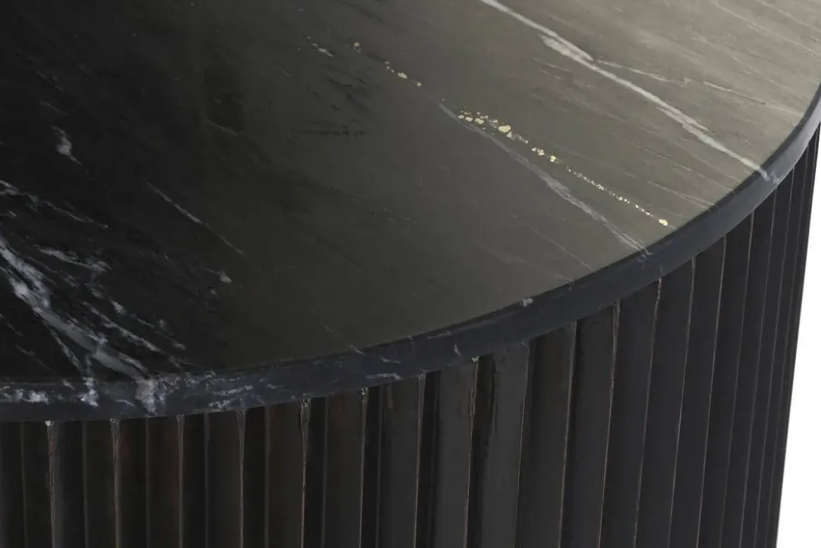 Mesa de Centro Redonda de Metal y Mármol Negro MB-201495