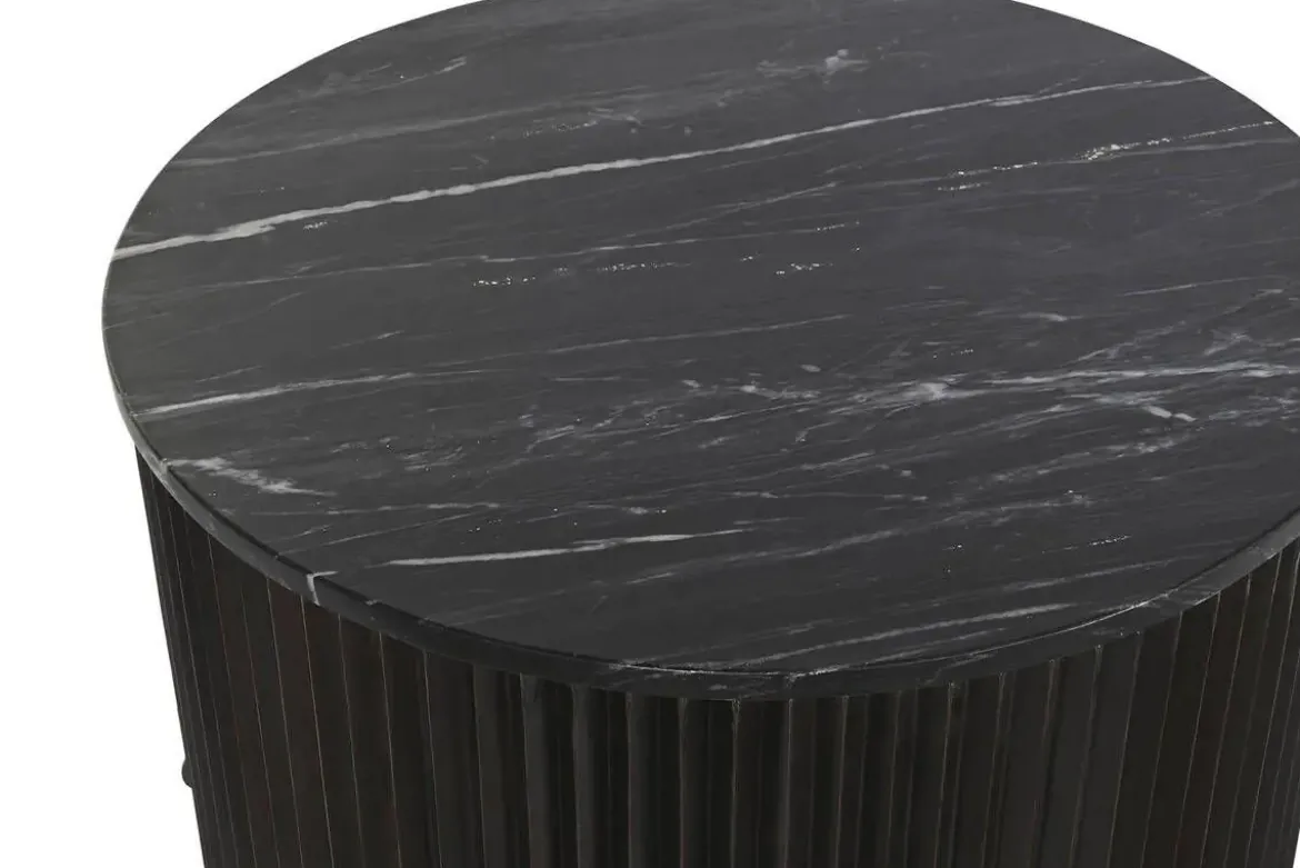 Mesa de Centro Redonda de Metal y Mármol Negro MB-201495
