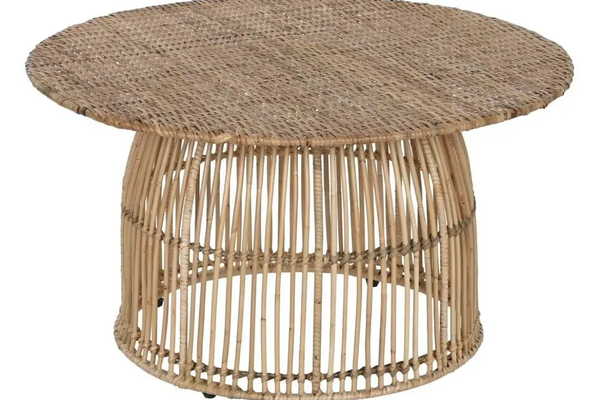 Mesa de Centro Redonda de Ratán Natural con Estructura de Acero MB-215355