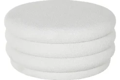Mesa de Centro Redonda Tapizada con Baúl en Poliéster Blanco MB-217366