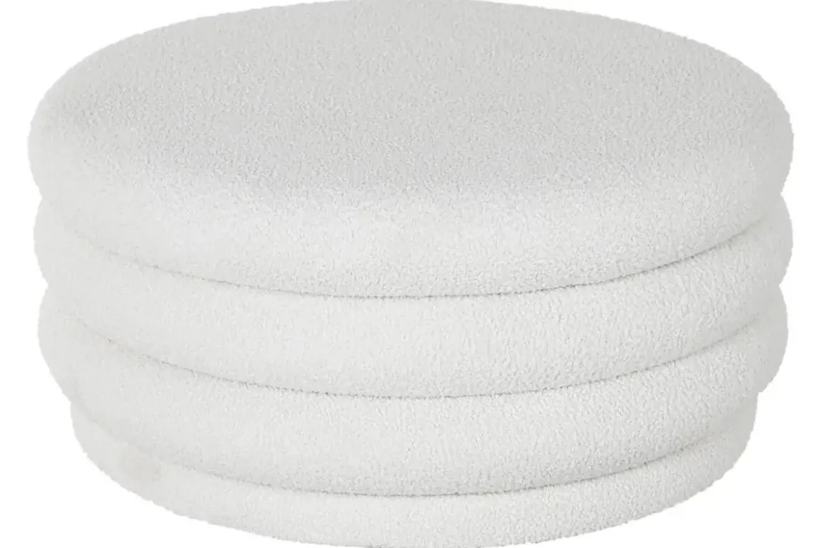 Mesa de Centro Redonda Tapizada con Baúl en Poliéster Blanco MB-217366
