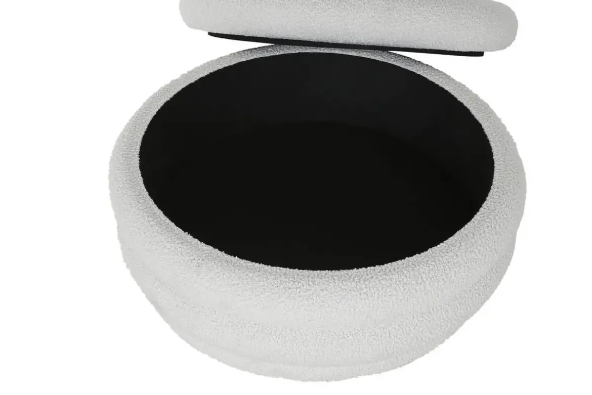 Mesa de Centro Redonda Tapizada con Baúl en Poliéster Blanco MB-217366