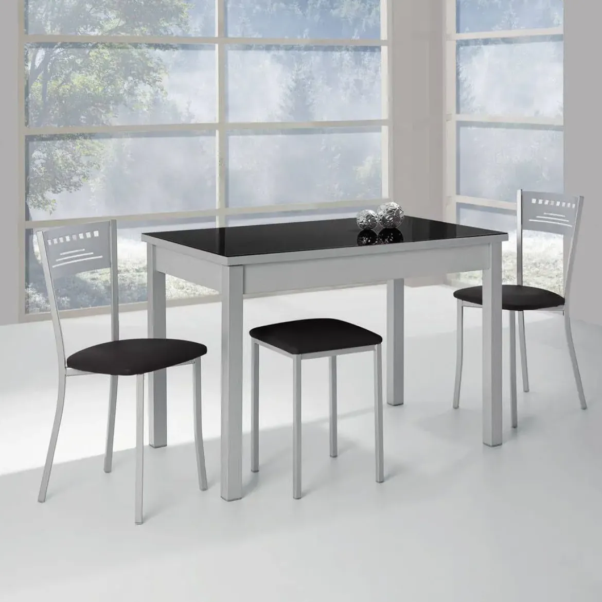 Mesa de Cocina Aluminio con Tablero de Cristal CIGALES 156