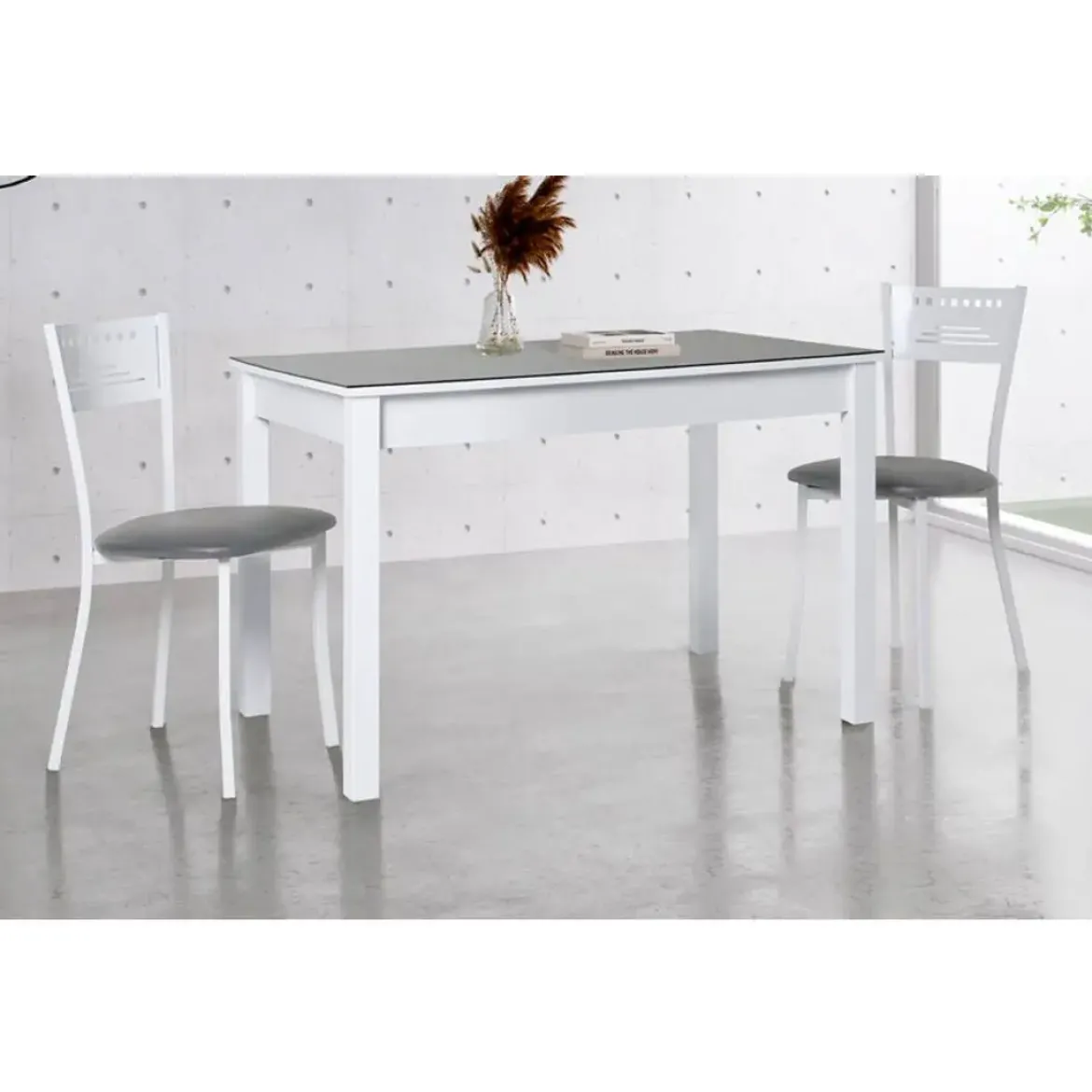 Mesa de Cocina Blanca con Tablero de Cristal CIGALES 156