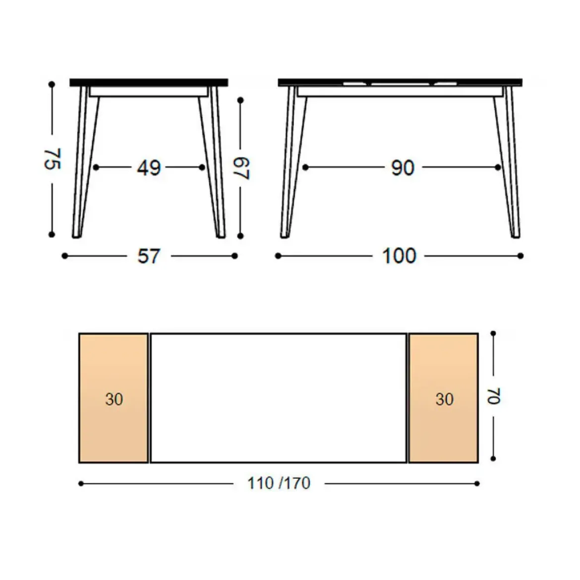 Mesa de Cocina Extensible con Tablero Laminado 128/NG ERGO