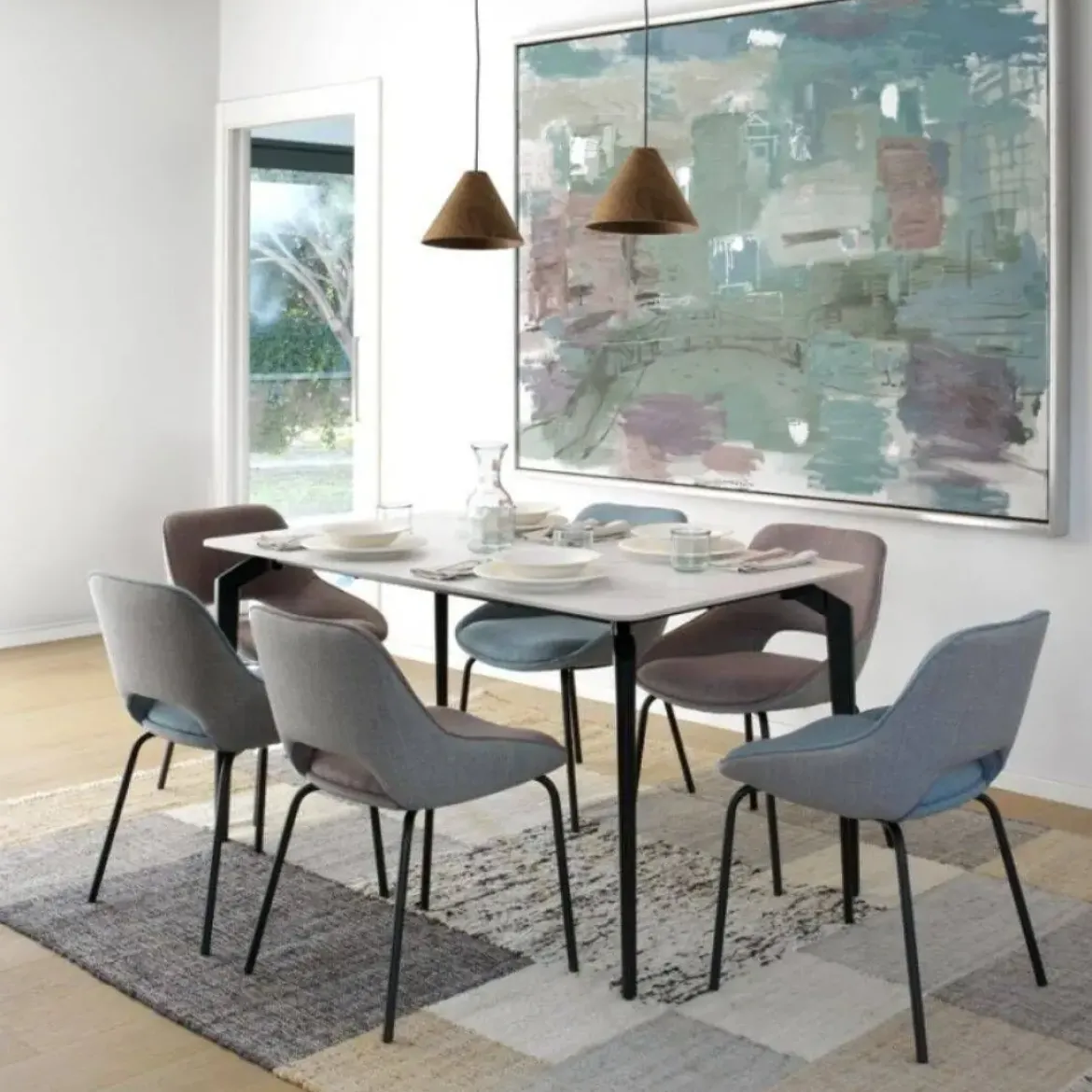 Mesa de comedor blanca y negra con patas de metal GABAR 11043