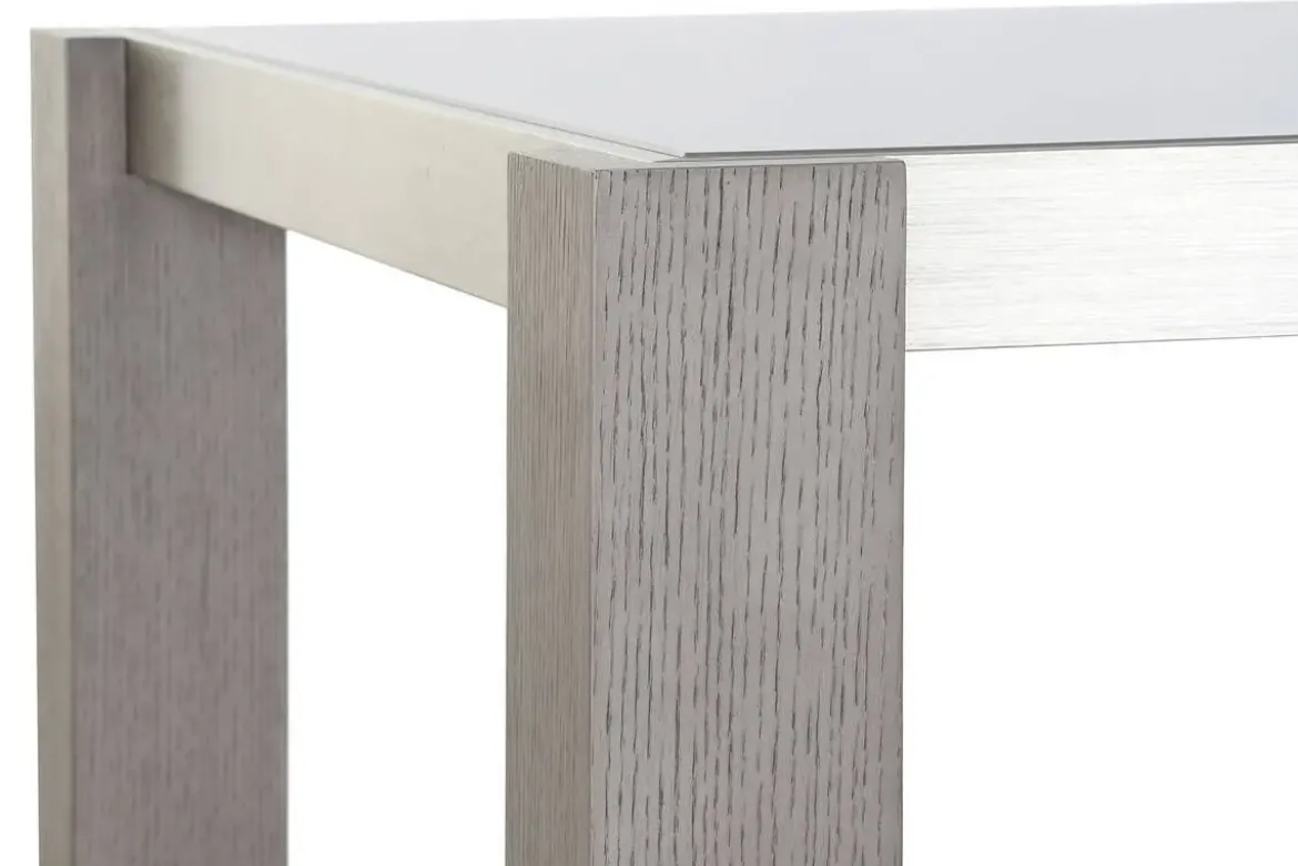 Mesa de Comedor con Cristal Templado Gris y Patas de Roble MB-189169