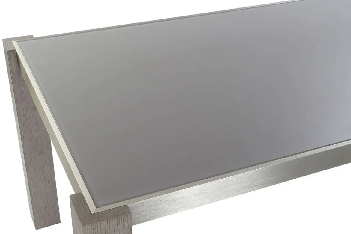 Mesa de Comedor con Cristal Templado Gris y Patas de Roble MB-189169