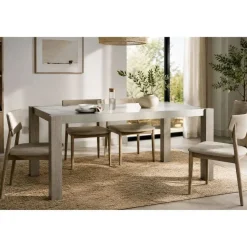 Mesa de Comedor con Cristal Templado Gris y Patas de Roble MB-189169