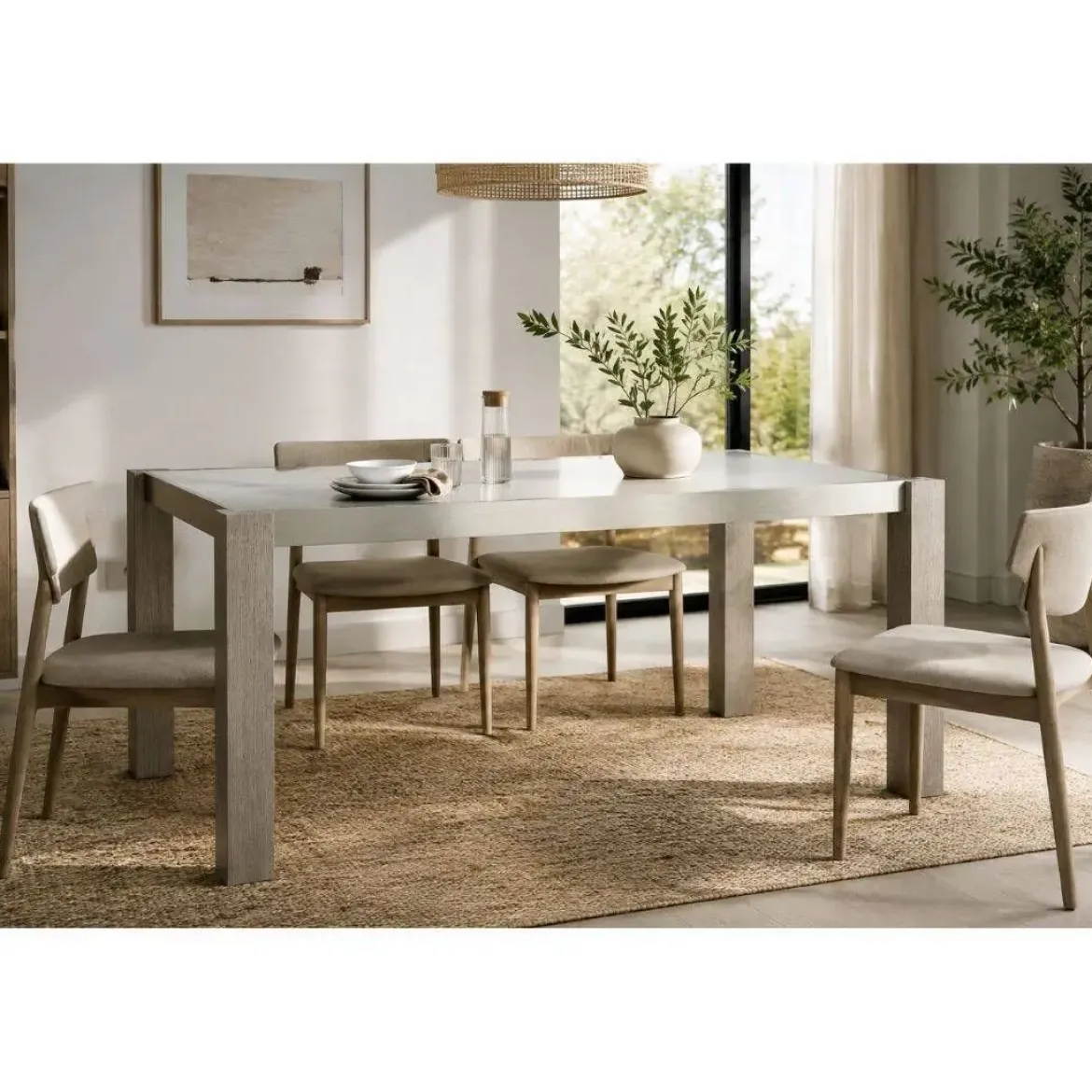 Mesa de Comedor con Cristal Templado Gris y Patas de Roble MB-189169