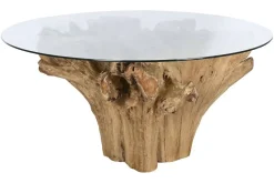 Mesa de Comedor con Cristal y Base de Raíz de Teca MB-213827