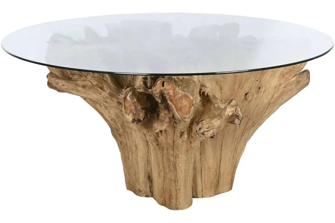 Mesa de Comedor con Cristal y Base de Raíz de Teca MB-213827