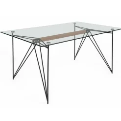 Mesa de Comedor de Cristal con Acero Negro BUCLE