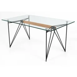 Mesa de Comedor de Cristal con Acero Negro BUCLE