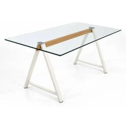 Mesa de Comedor de Cristal Templado y Acero ADÁN