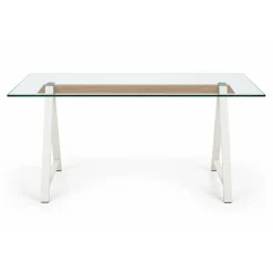 Mesa de Comedor de Cristal Templado y Acero ADÁN