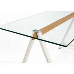 Mesa de Comedor de Cristal Templado y Acero ADÁN