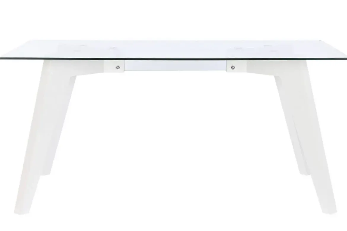 Mesa de Comedor de Cristal Templado Blanco con Patas MDF MB-207701