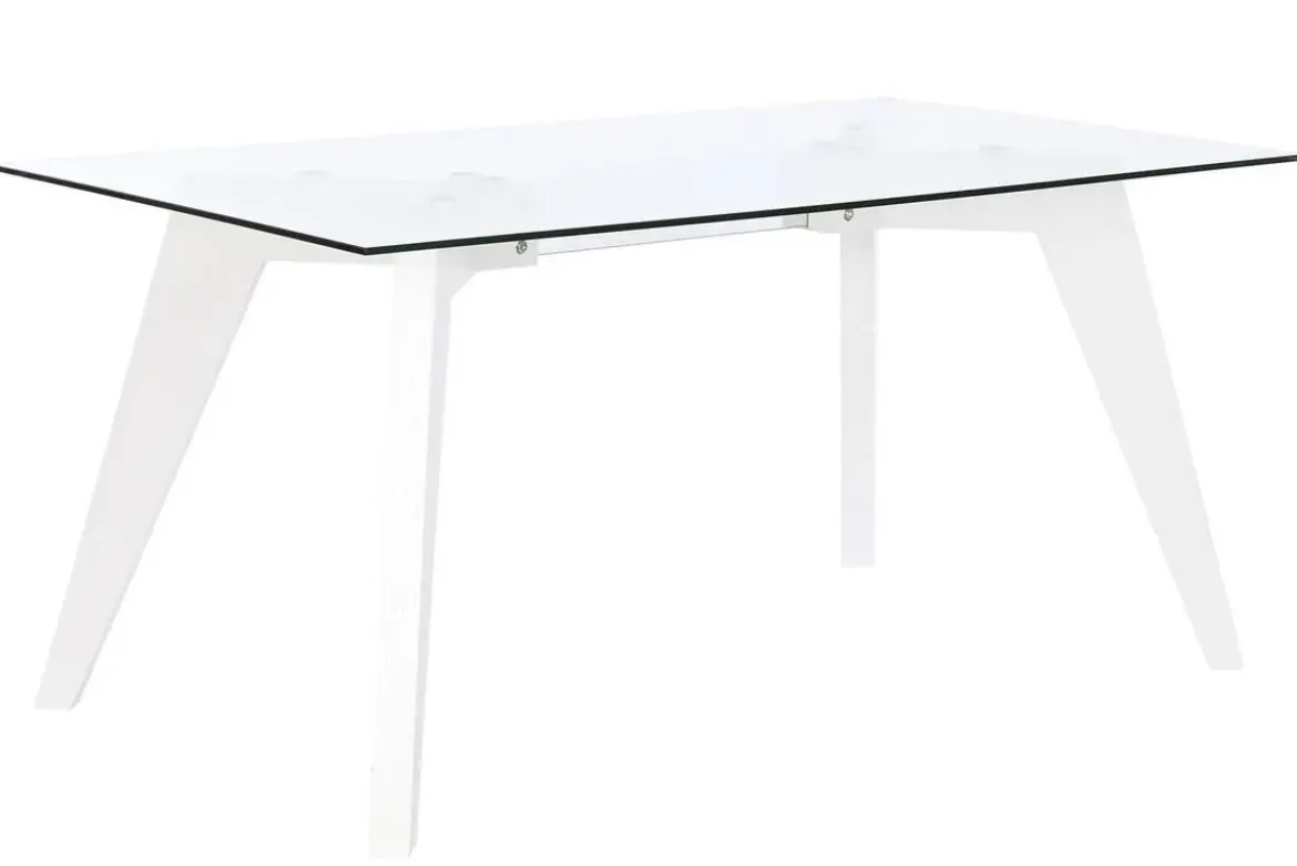 Mesa de Comedor de Cristal Templado Blanco con Patas MDF MB-207701