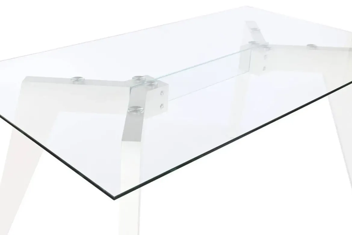 Mesa de Comedor de Cristal Templado Blanco con Patas MDF MB-207701