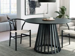 Mesa de Comedor de Metal Marfil y Sobre Biselado de 25 mm 120 cm SAHARA