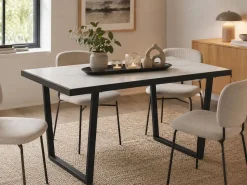 Mesa de Comedor de Metal y Piedra Sintetizada Color Blanco y Negro MB-208952