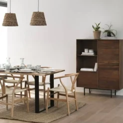 Mesa de comedor de 180x90 cm en madera maciza de acacia color natural GABAR 10833