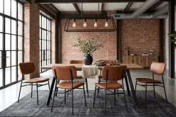 Mesa de Comedor Efecto Roble y Pie Metálico GABAR 10308