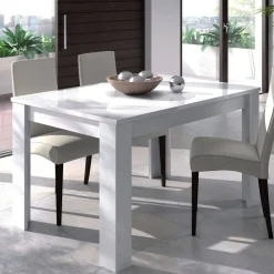 Mesa de comedor extensible blanca brillante de melamina 004586BO