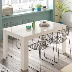 Mesa de comedor extensible blanca brillante de melamina 004586BO