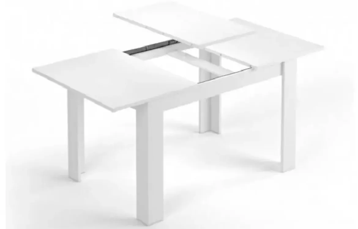 Mesa de comedor extensible blanca brillante de melamina 004586BO