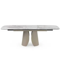 Mesa de Comedor Extensible con Pie Central Metálico Taupe GABAR 11602